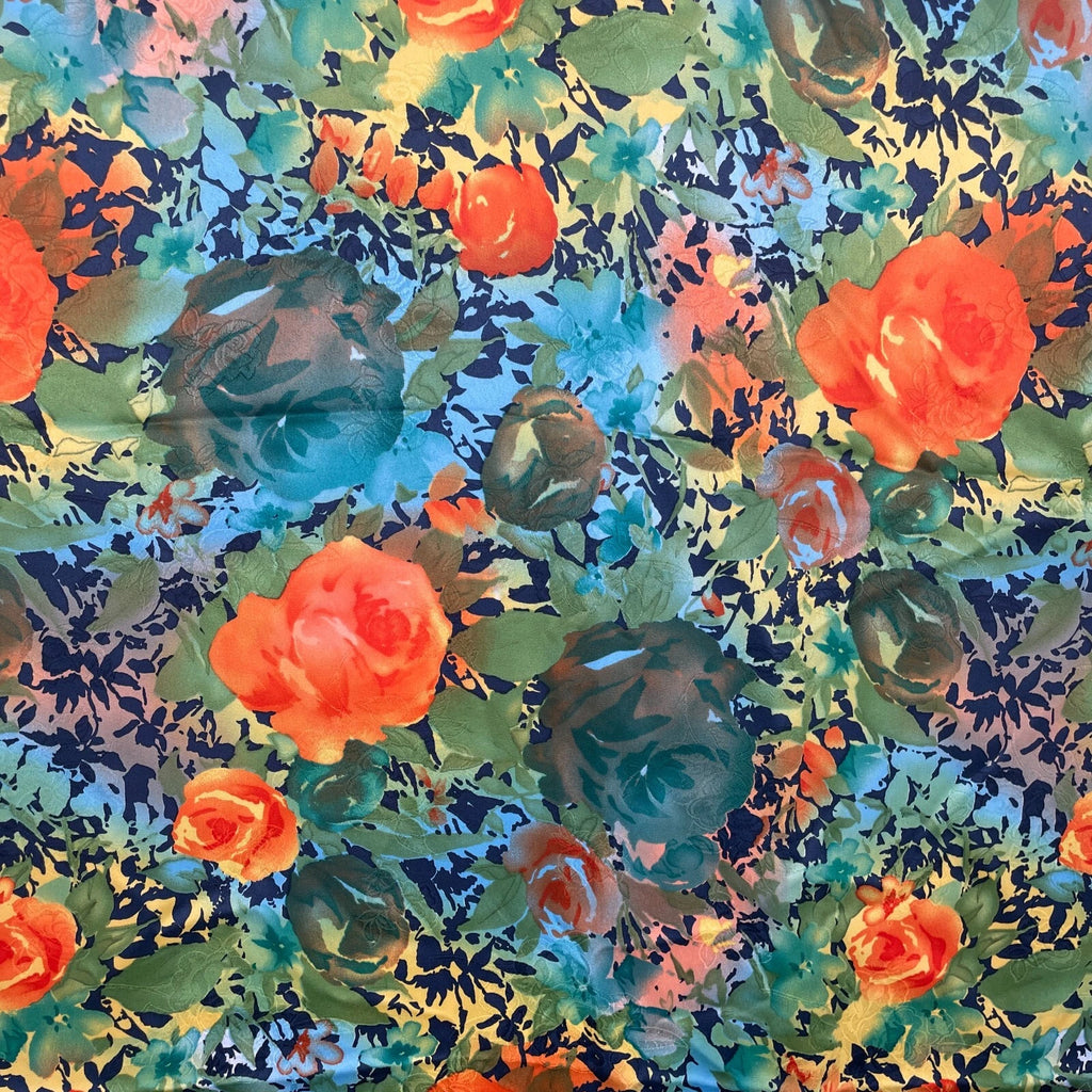 Vibrant Floral Printed Fabric – Orange Blue Green