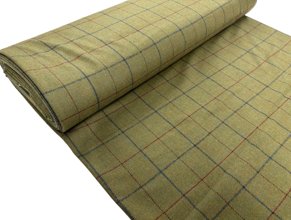 Sage Windowpane Check Wool Fabric – Medium Weight