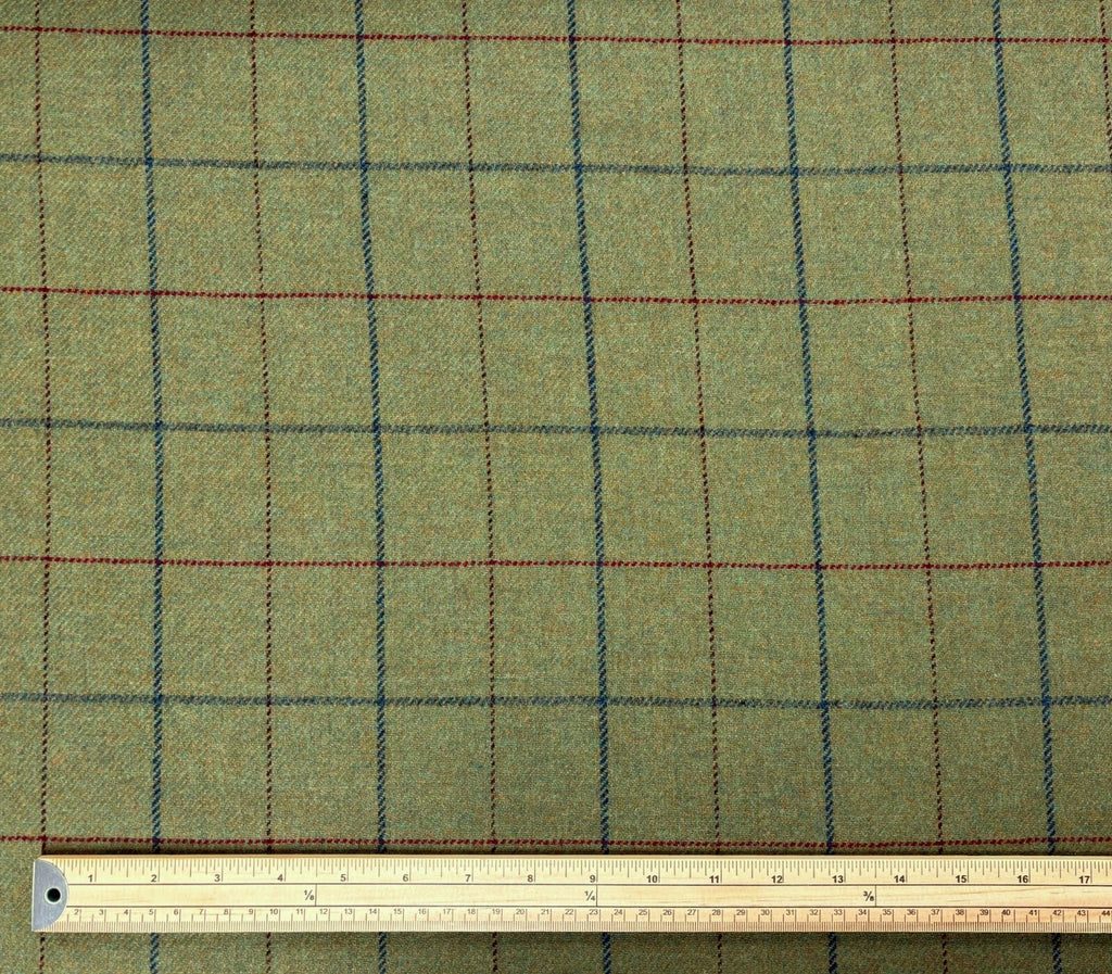 Sage Windowpane Check Wool Fabric – Medium Weight