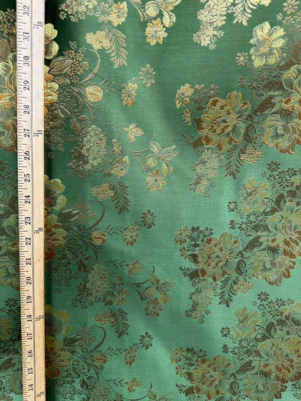 Green Gold Floral Brocade Fabric – 60" Wide